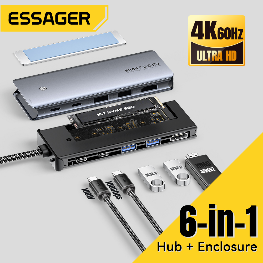 Usb Hub 7 Port - Essager USB C Hub com gabinete